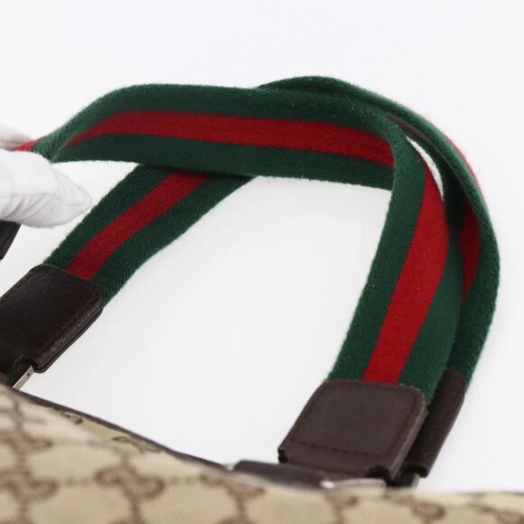 GUCCI GG Canvas Web Sherry Line Tote Bag Beige Gold - Picture 9 of 16